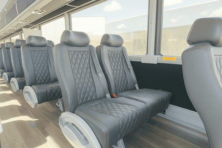 interior of Rancho Cucamonga Minibus Company charter bus